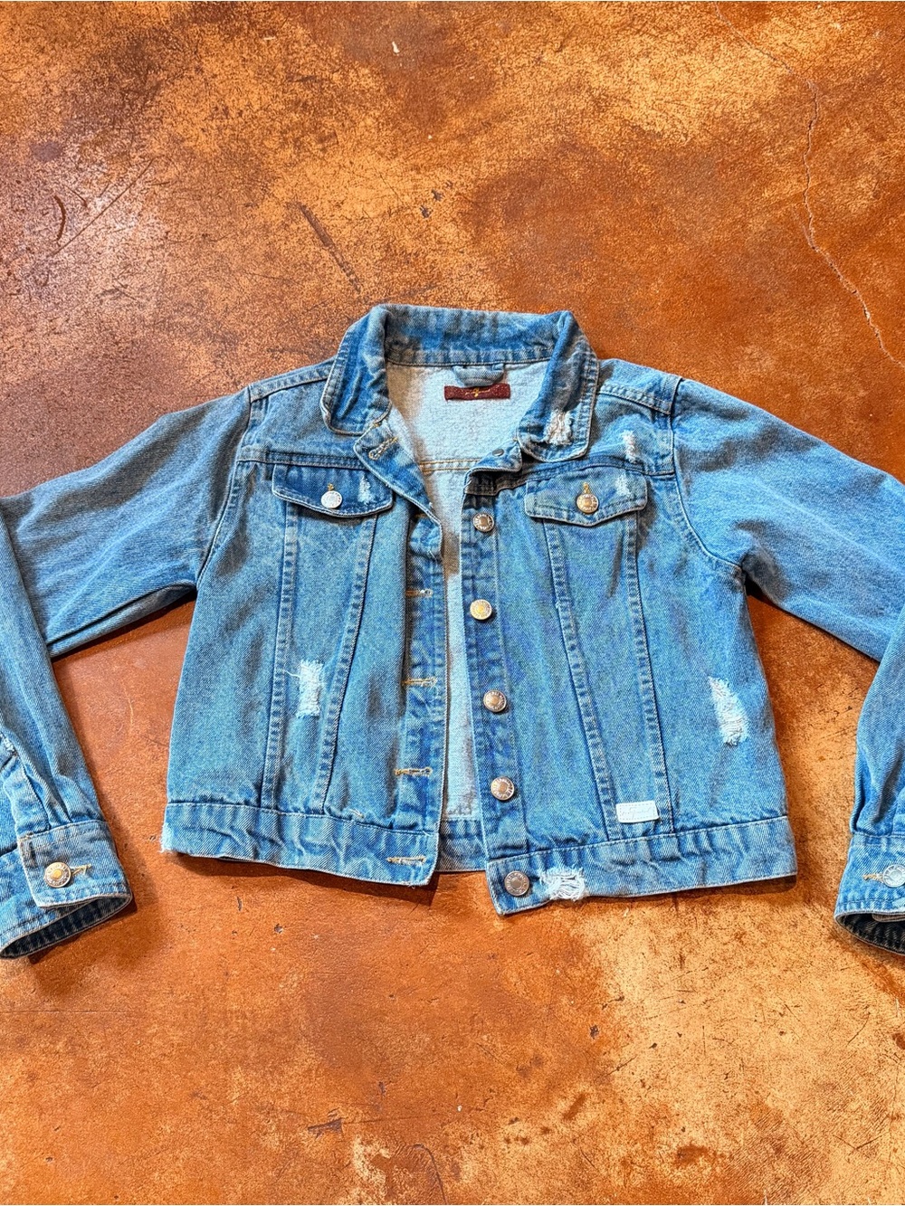 7 For All Mankind Light Blue Distressed Denim Jacket